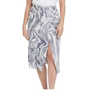 A New Day Midi Skirt Side Ruched Marbled Swirl Womens Size XXL Blue White Boho‎